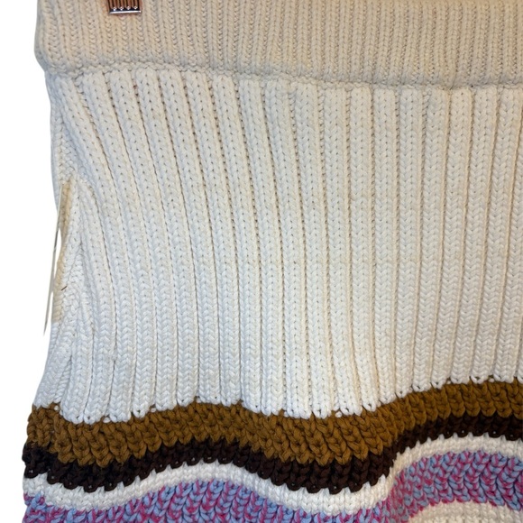 Anthropologie Striped Knit Mini Skirt | Cream Brown Purple | Size L - Picture 2 of 7